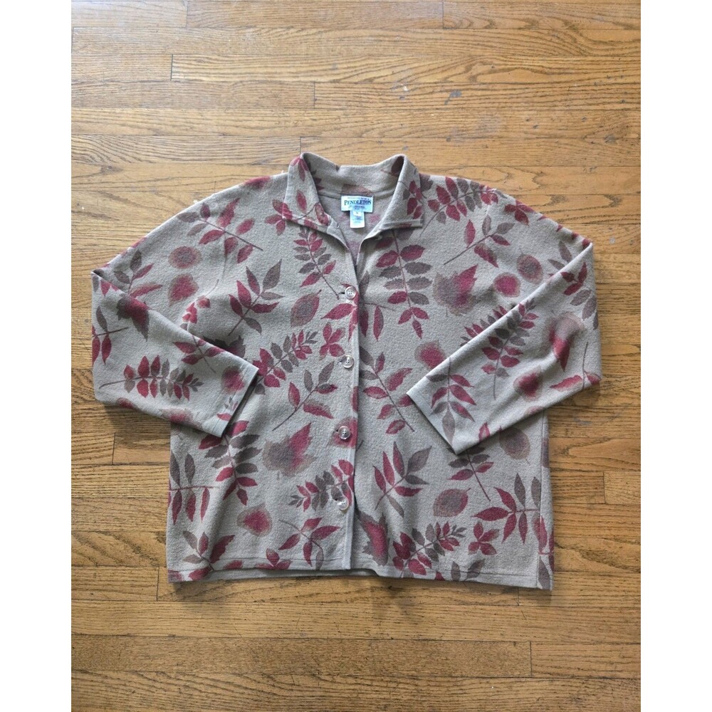 Vtg Pendleton Womens Wool Floral Button Up Cardigan Sweater Size 1X